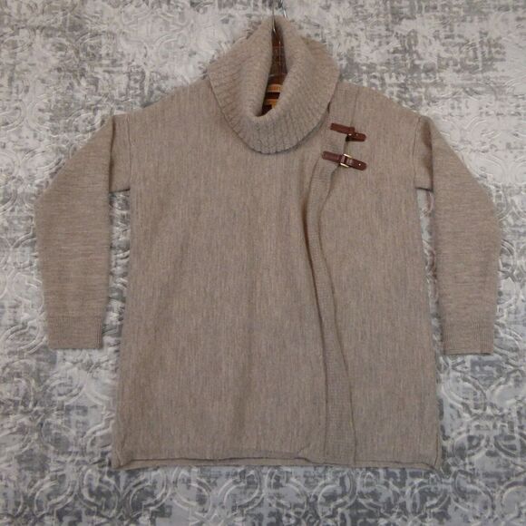 Ellen Tracy Sweater Womens Large Brown 100% Merino Wool Cowl Neck Strap Wrap - Picture 1 of 10